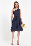 One Shoulder Chiffon A Line Junior Bridesmaid Dress Knee Length Party Homecoming Dresses