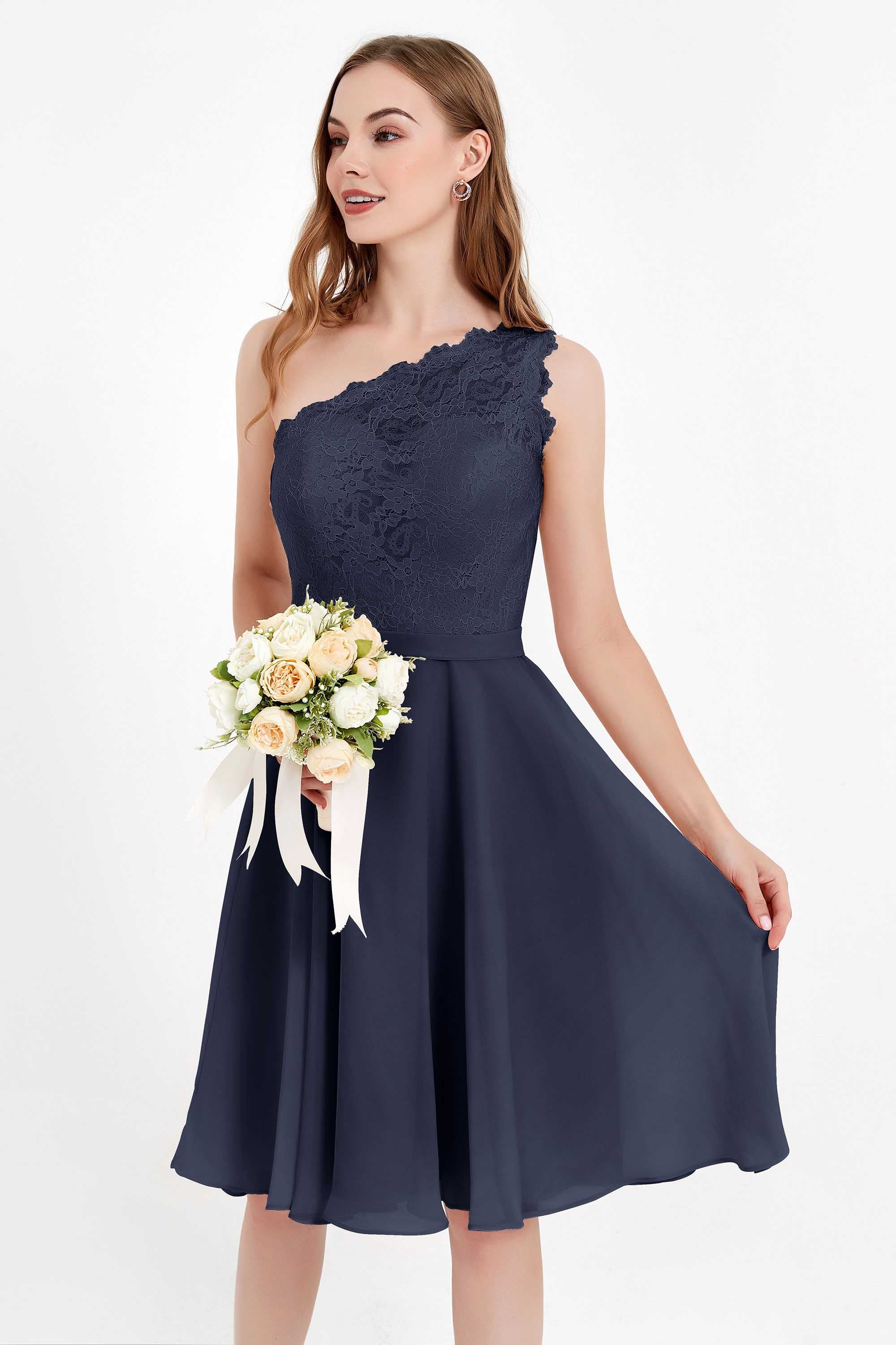 One Shoulder Chiffon A Line Junior Bridesmaid Dress Knee Length Party Homecoming Dresses