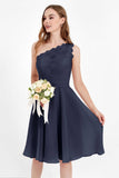 One Shoulder Chiffon A Line Junior Bridesmaid Dress Knee Length Party Homecoming Dresses