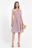 One Shoulder Chiffon A Line Junior Bridesmaid Dress Knee Length Party Homecoming Dresses