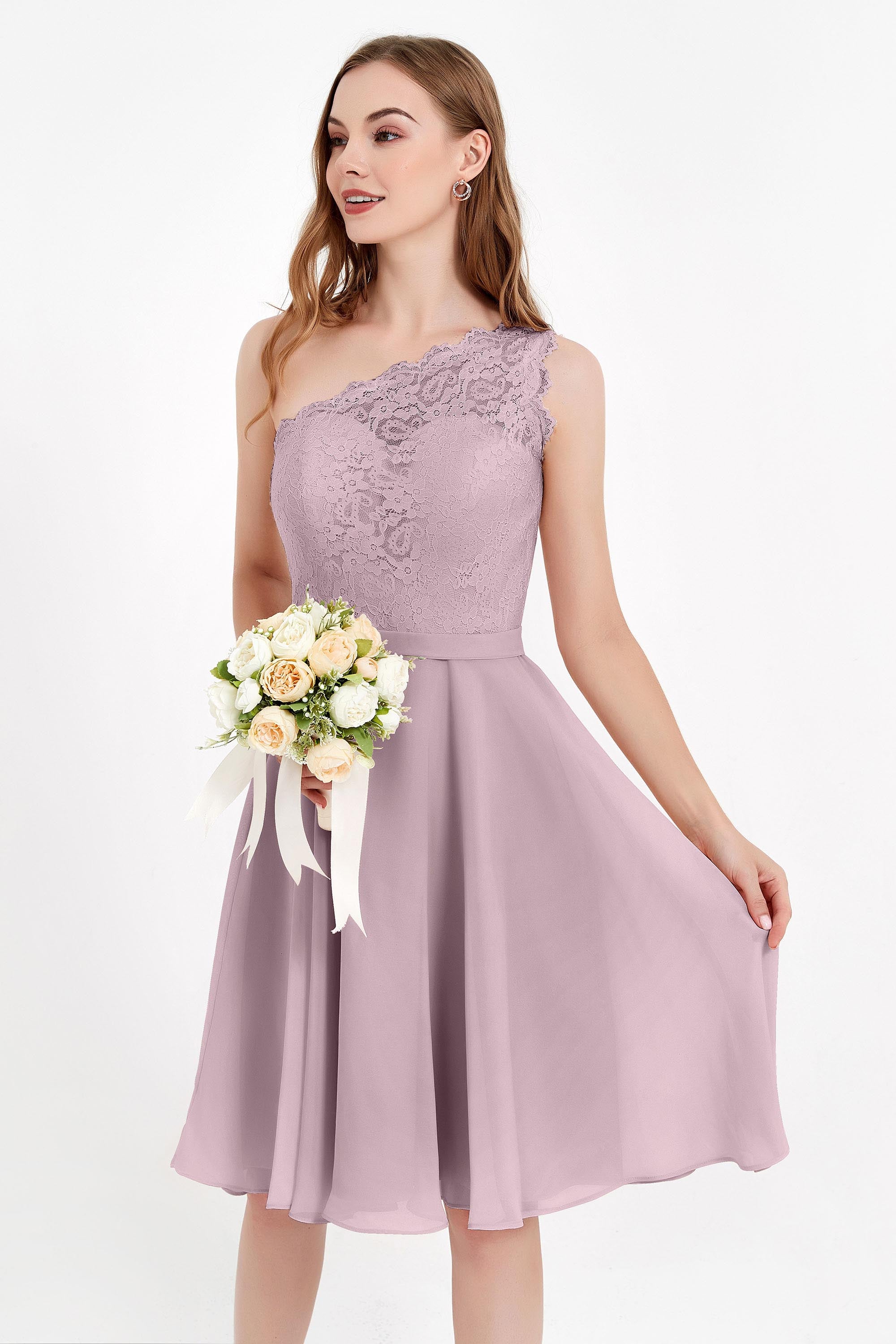 One Shoulder Chiffon A Line Junior Bridesmaid Dress Knee Length Party Homecoming Dresses