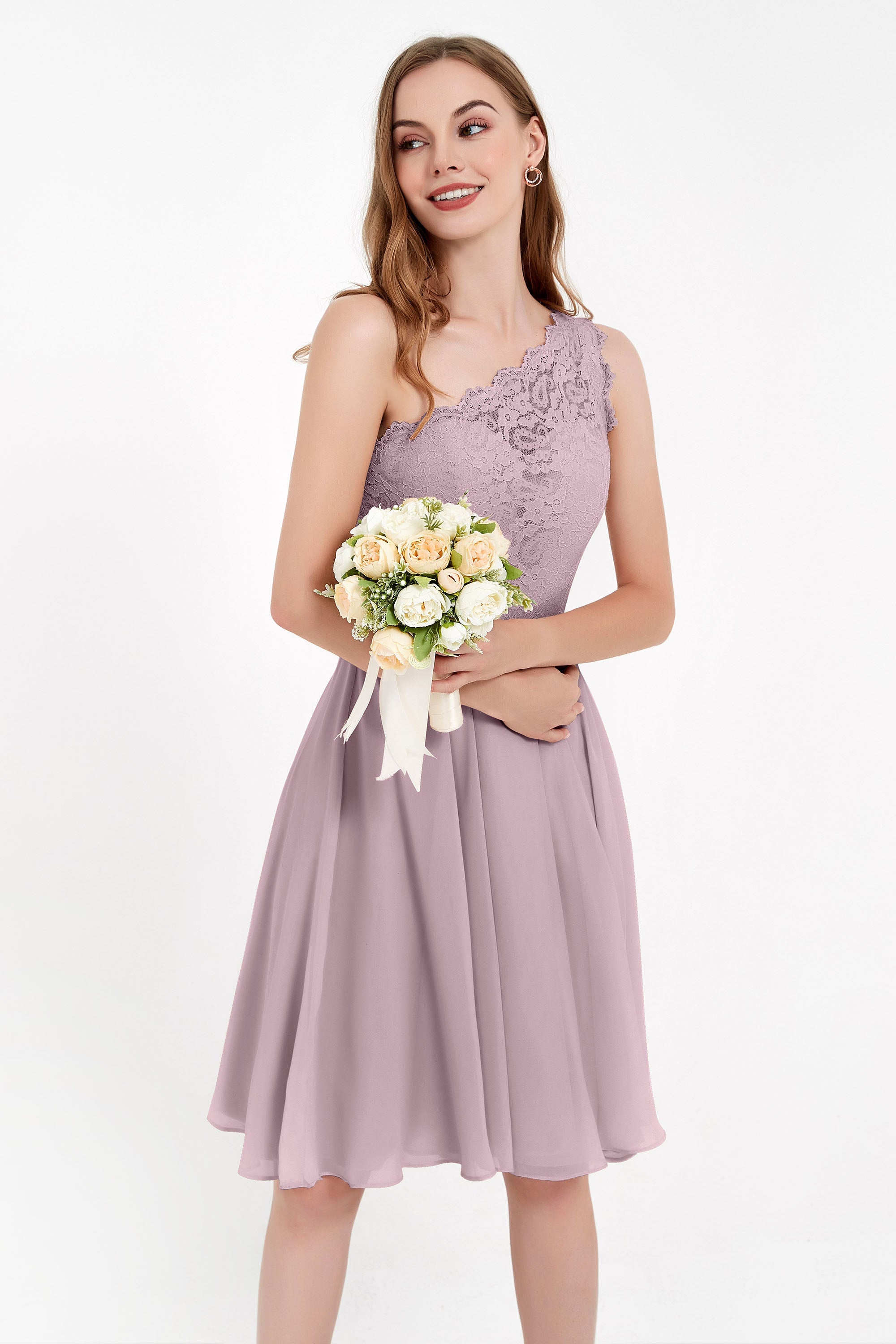 One Shoulder Chiffon A Line Junior Bridesmaid Dress Knee Length Party Homecoming Dresses