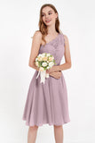 One Shoulder Chiffon A Line Junior Bridesmaid Dress Knee Length Party Homecoming Dresses