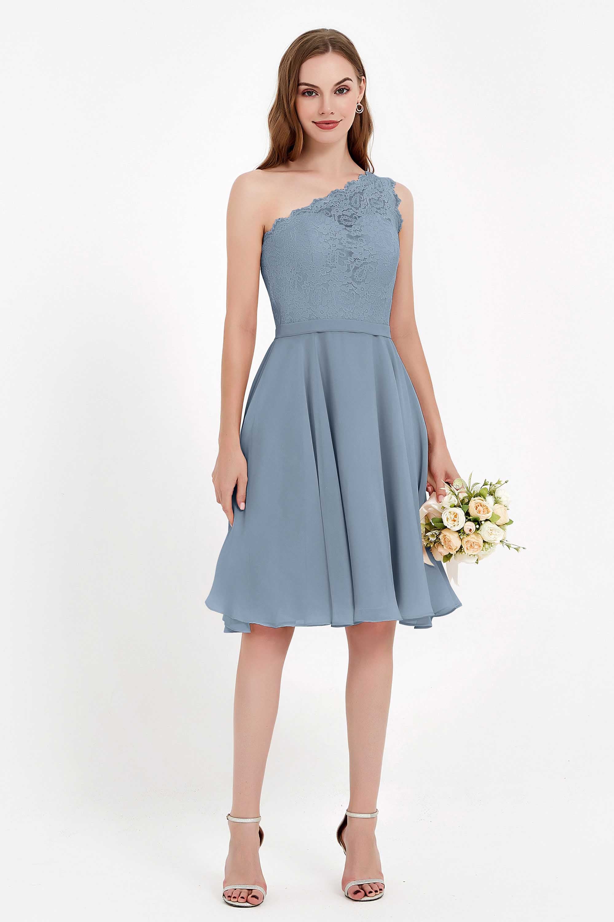 One Shoulder Chiffon A Line Junior Bridesmaid Dress Knee Length Party Homecoming Dresses