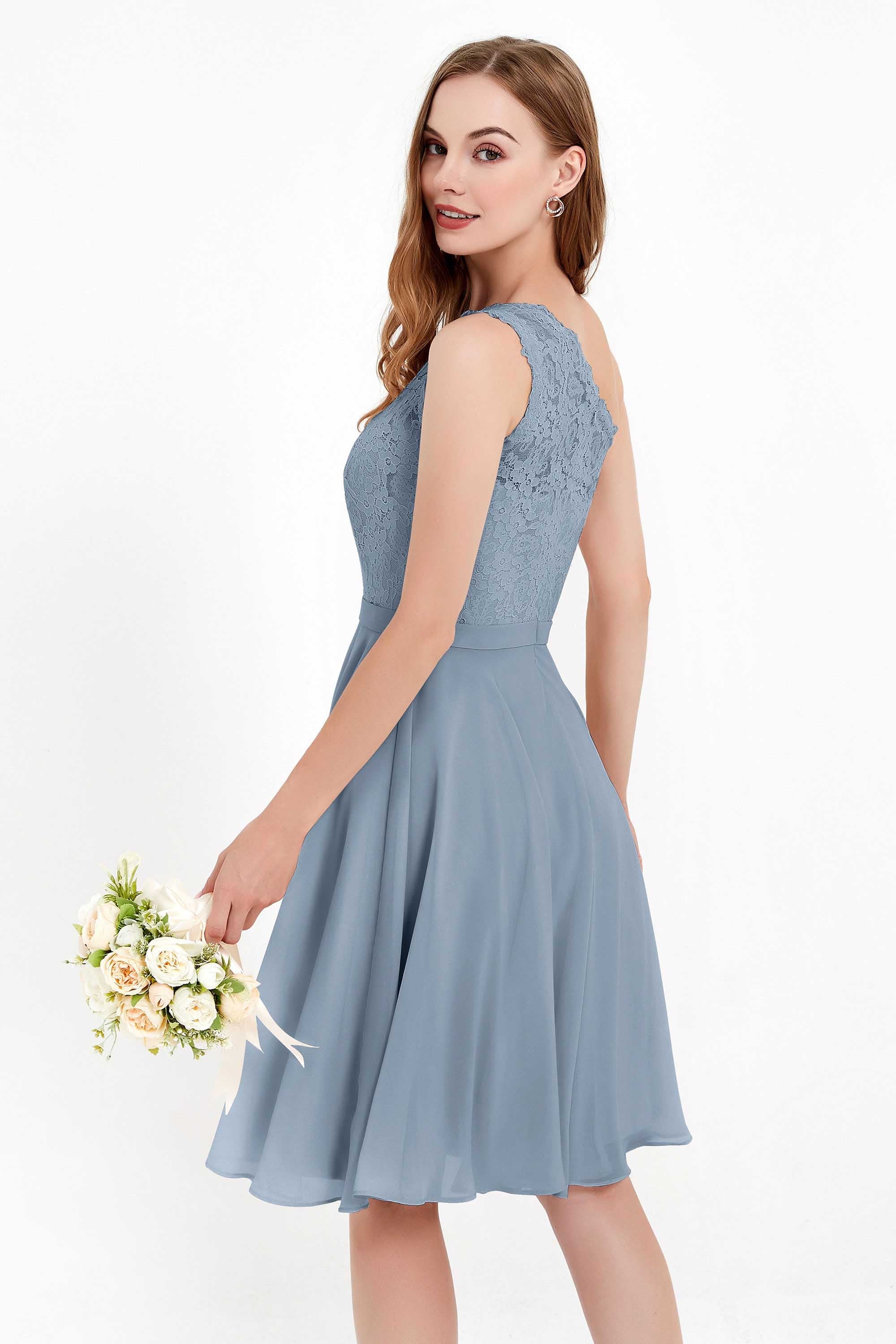 One Shoulder Chiffon A Line Junior Bridesmaid Dress Knee Length Party Homecoming Dresses