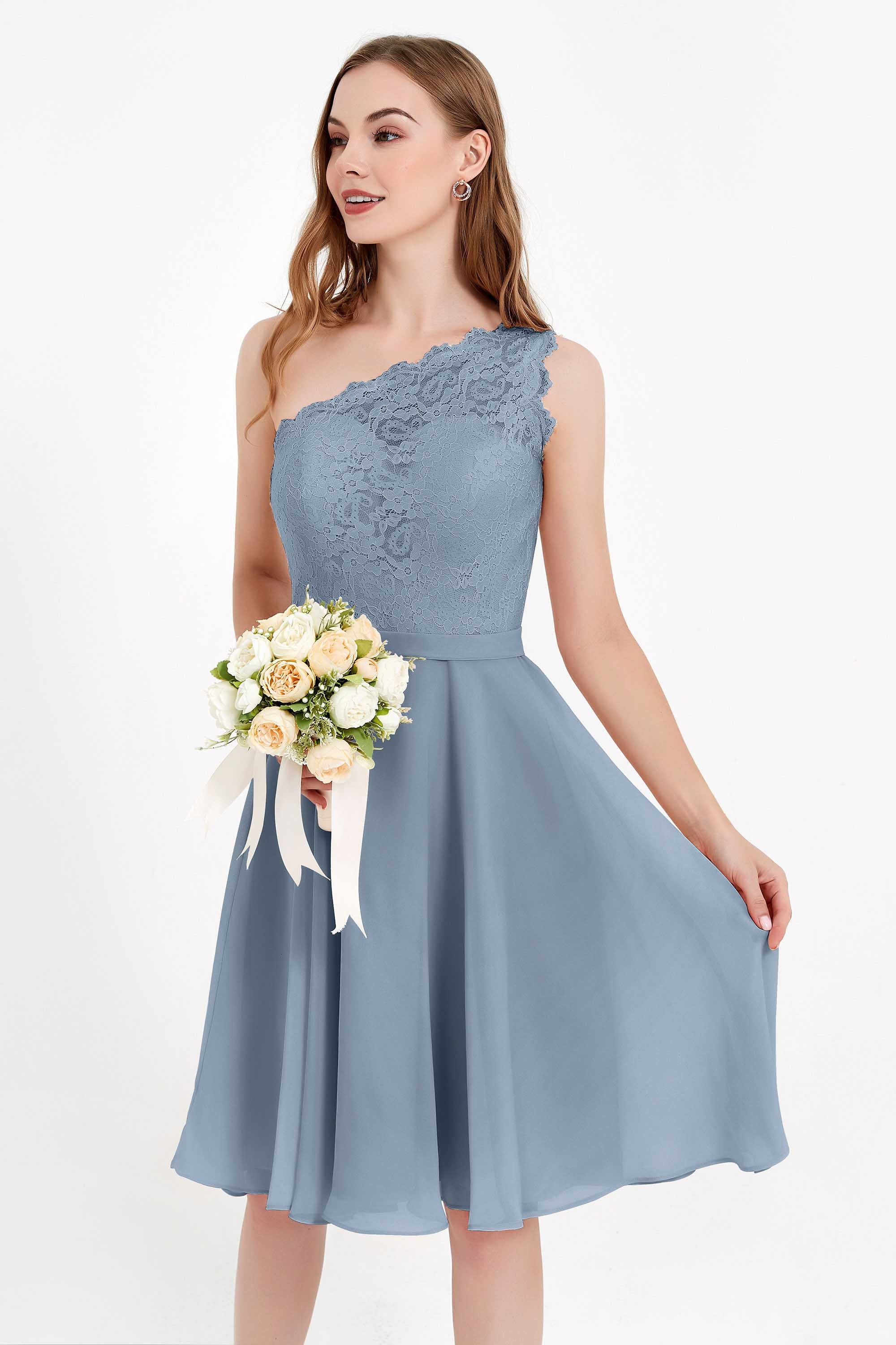 One Shoulder Chiffon A Line Junior Bridesmaid Dress Knee Length Party Homecoming Dresses
