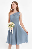 One Shoulder Chiffon A Line Junior Bridesmaid Dress Knee Length Party Homecoming Dresses