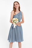 One Shoulder Chiffon A Line Junior Bridesmaid Dress Knee Length Party Homecoming Dresses