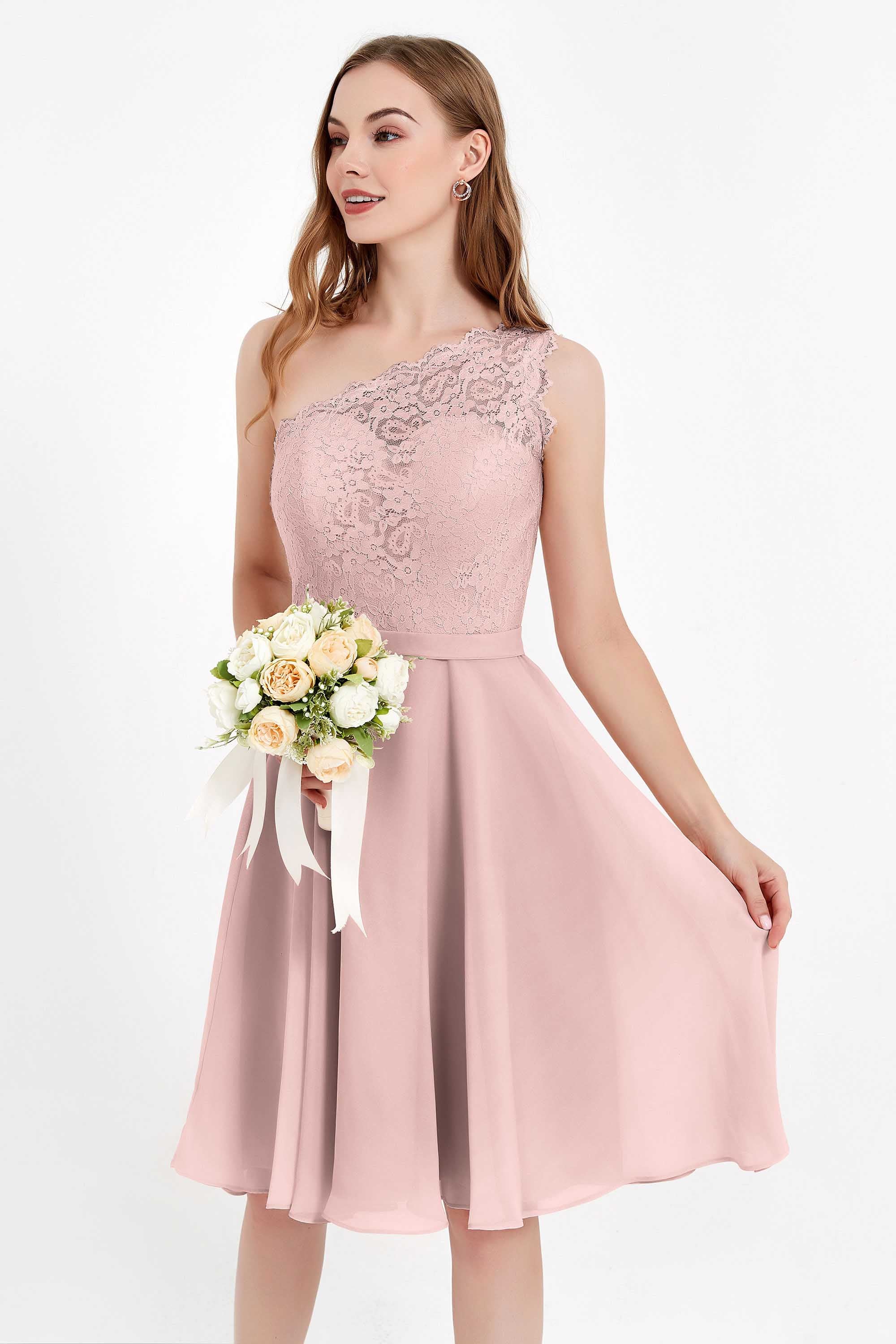 One Shoulder Chiffon A Line Junior Bridesmaid Dress Knee Length Party Homecoming Dresses