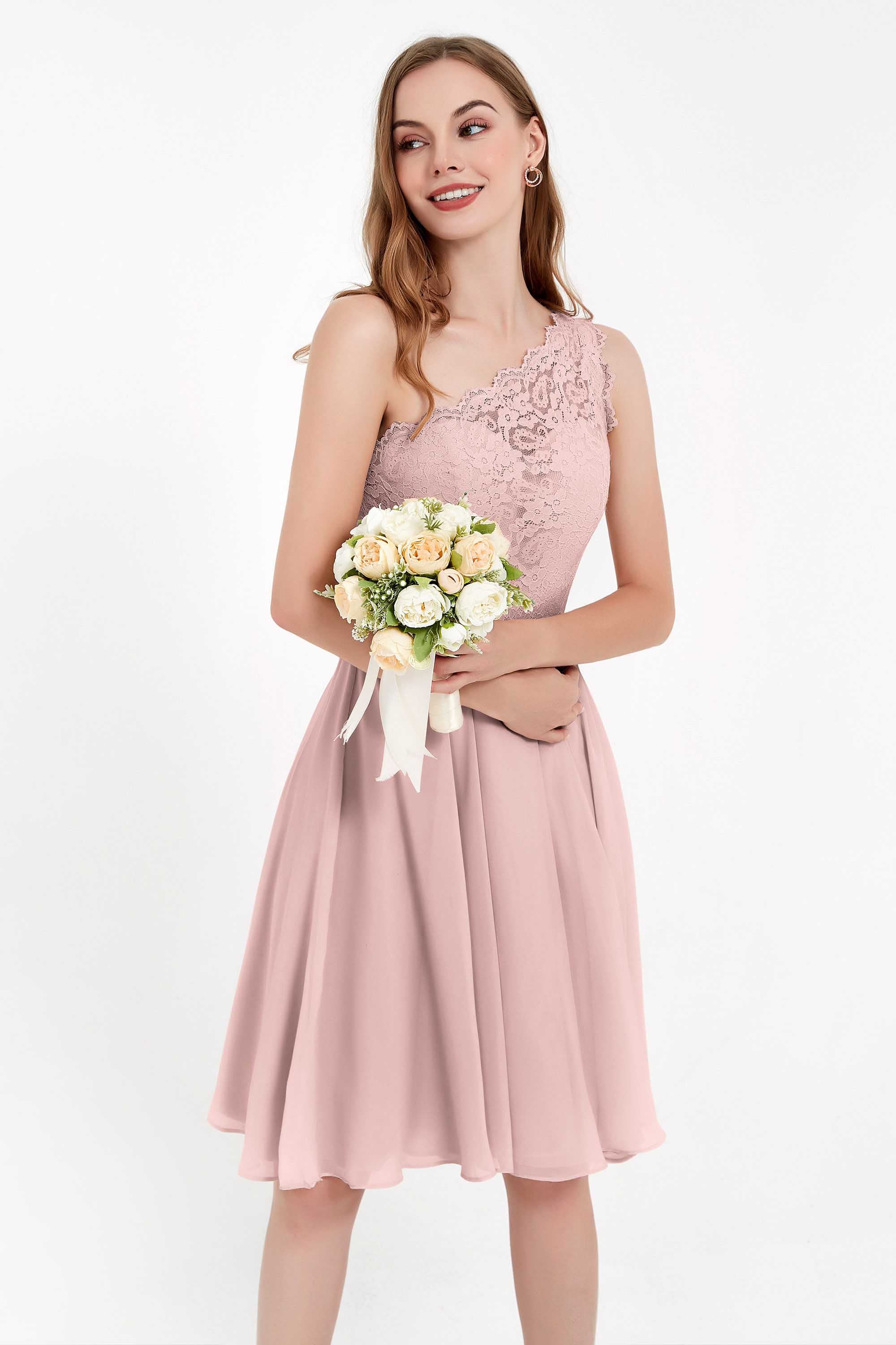 One Shoulder Chiffon A Line Junior Bridesmaid Dress Knee Length Party Homecoming Dresses