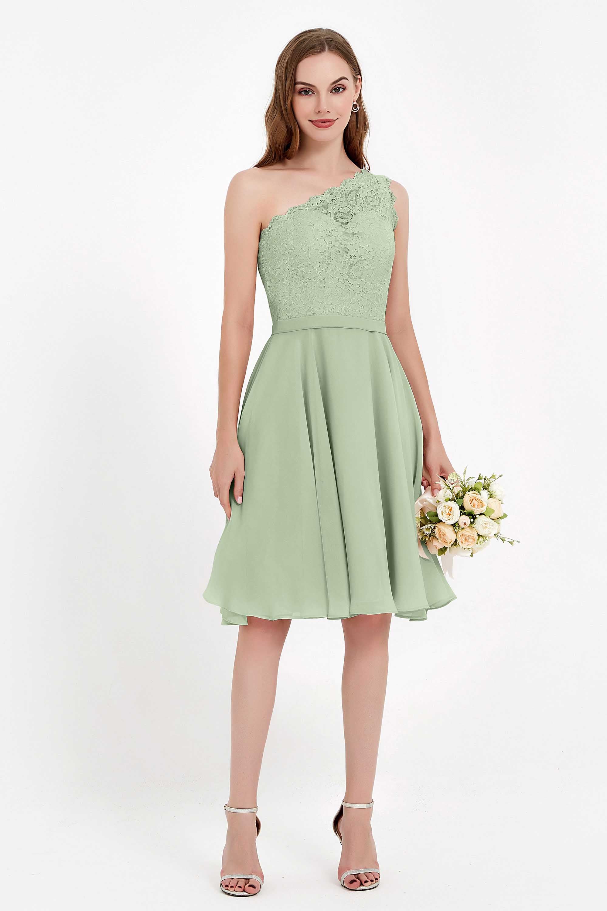 One Shoulder Chiffon A Line Junior Bridesmaid Dress Knee Length Party Homecoming Dresses