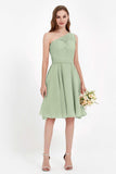 One Shoulder Chiffon A Line Junior Bridesmaid Dress Knee Length Party Homecoming Dresses