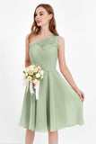 One Shoulder Chiffon A Line Junior Bridesmaid Dress Knee Length Party Homecoming Dresses