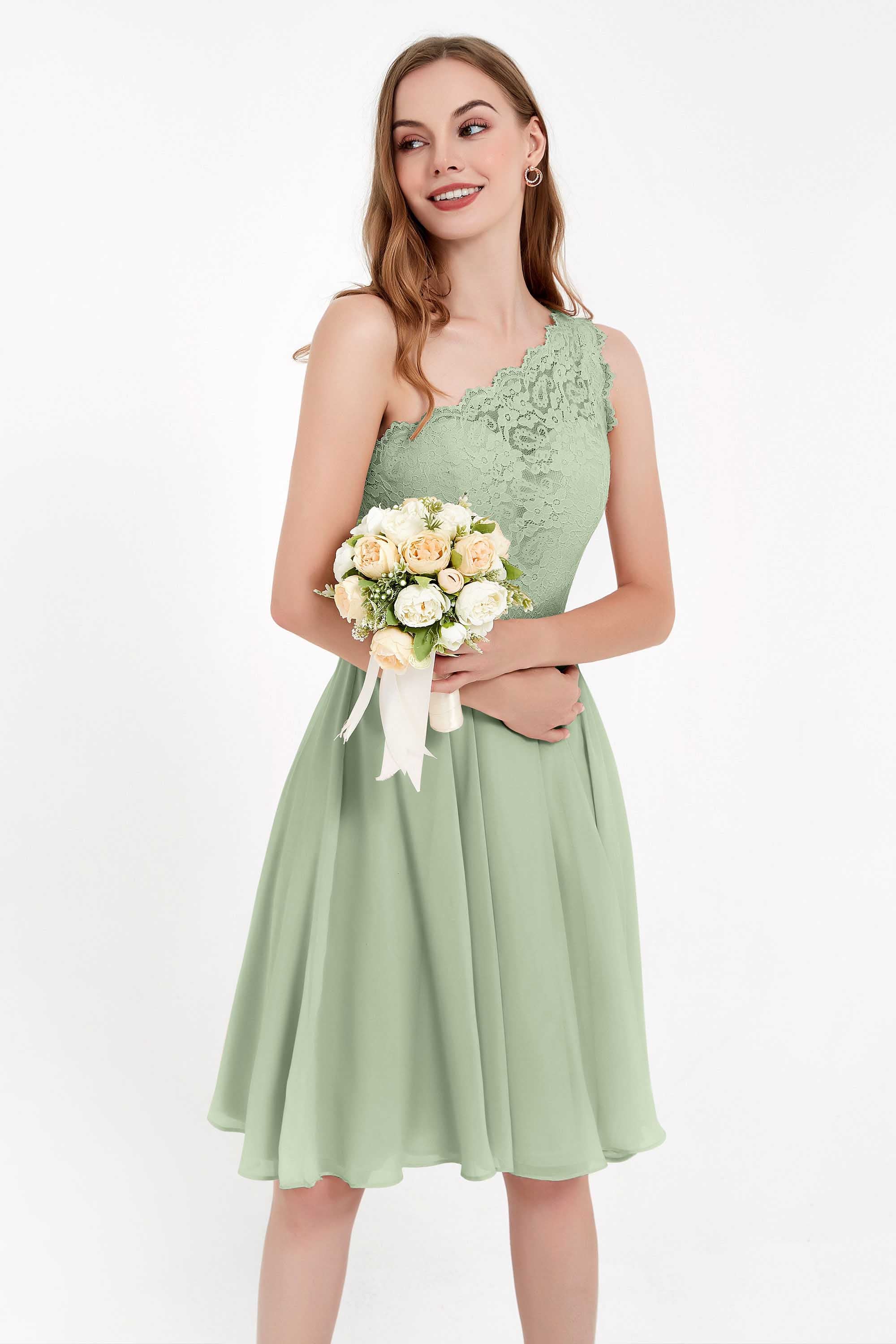 One Shoulder Chiffon A Line Junior Bridesmaid Dress Knee Length Party Homecoming Dresses