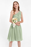 One Shoulder Chiffon A Line Junior Bridesmaid Dress Knee Length Party Homecoming Dresses