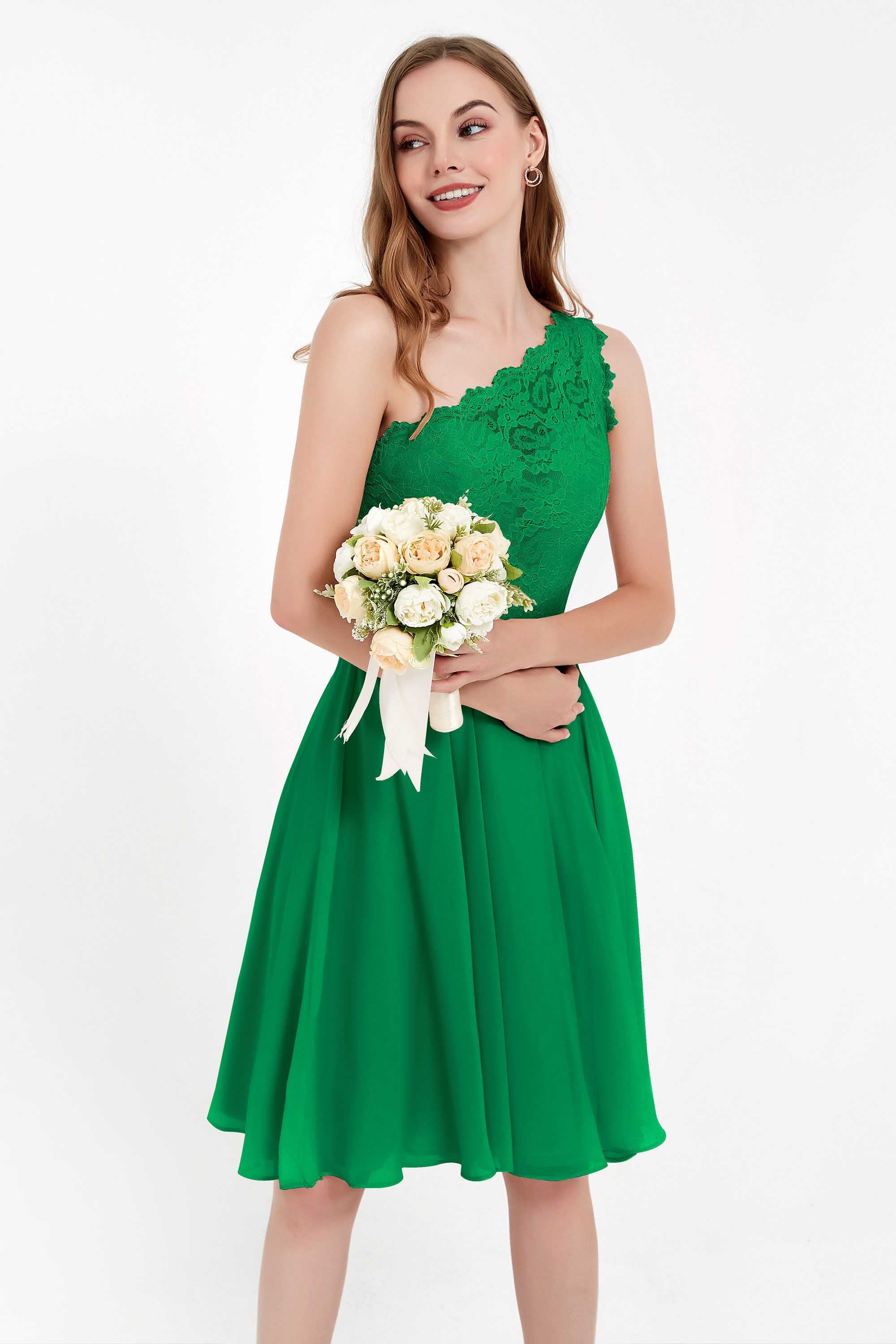 One Shoulder Chiffon A Line Junior Bridesmaid Dress Knee Length Party Homecoming Dresses