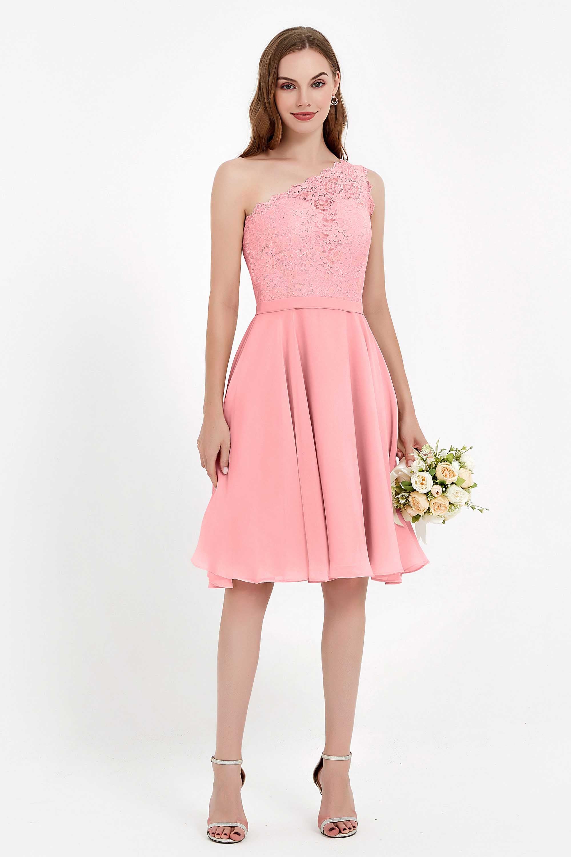 One Shoulder Chiffon A Line Junior Bridesmaid Dress Knee Length Party Homecoming Dresses