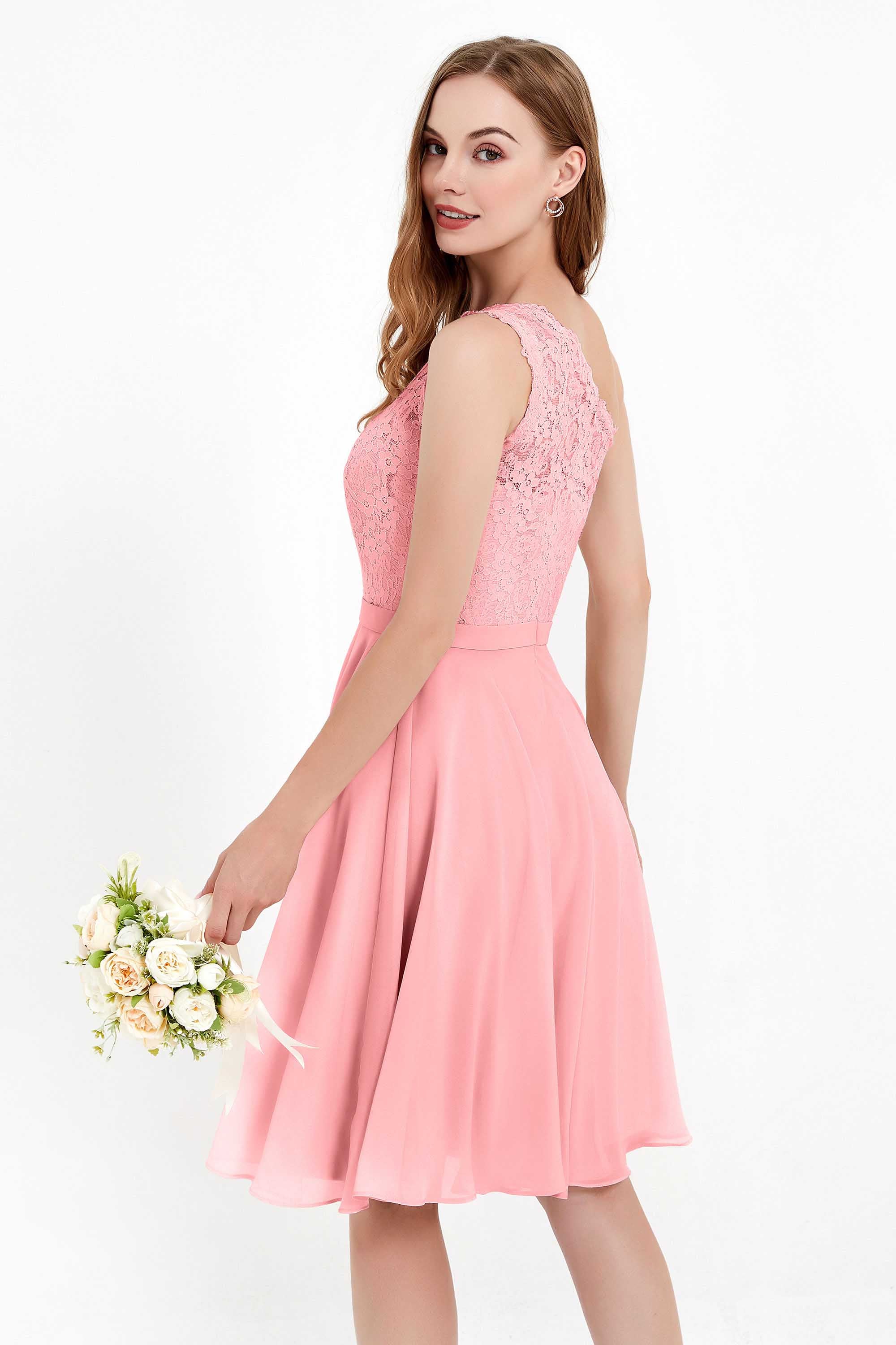 One Shoulder Chiffon A Line Junior Bridesmaid Dress Knee Length Party Homecoming Dresses