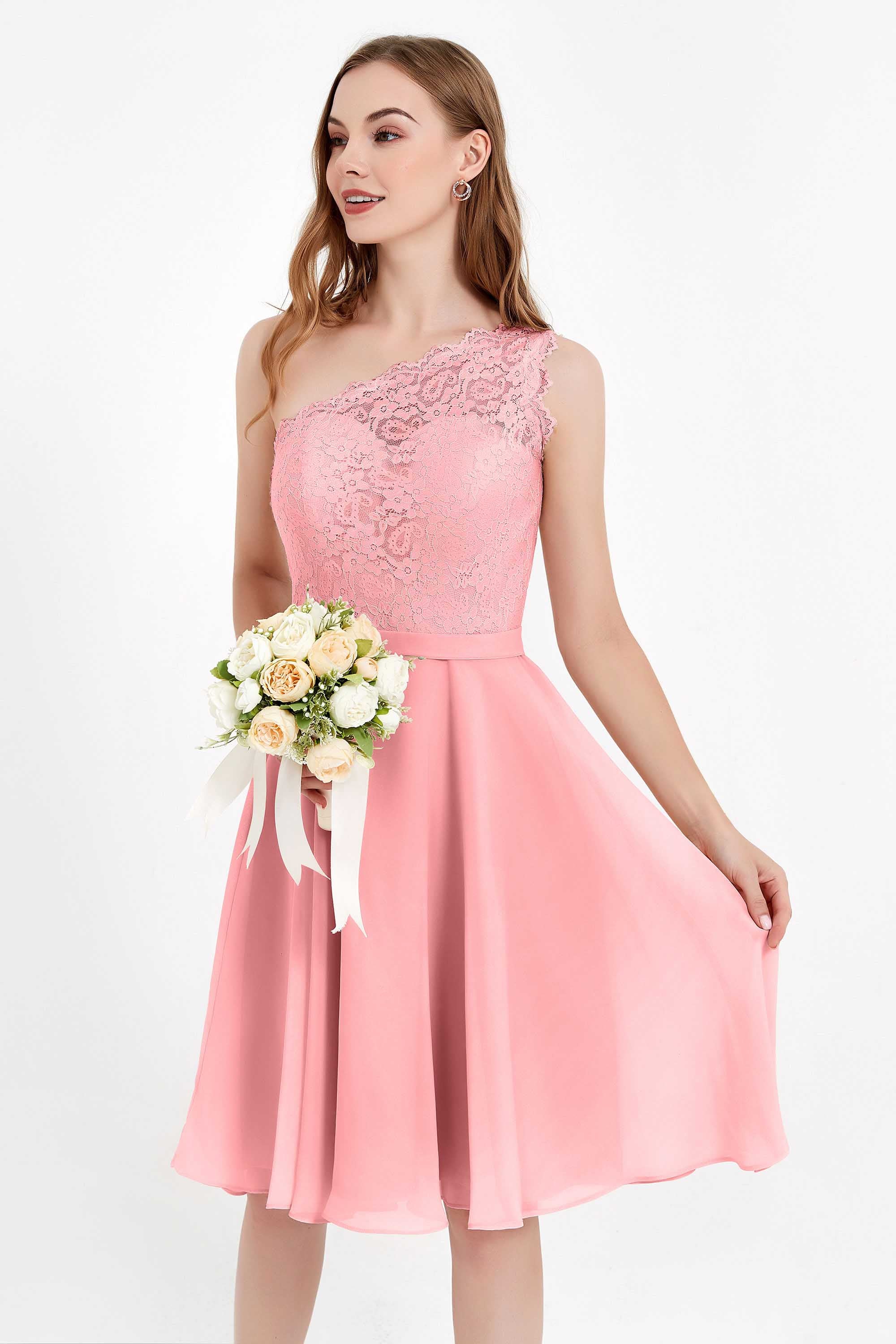 One Shoulder Chiffon A Line Junior Bridesmaid Dress Knee Length Party Homecoming Dresses