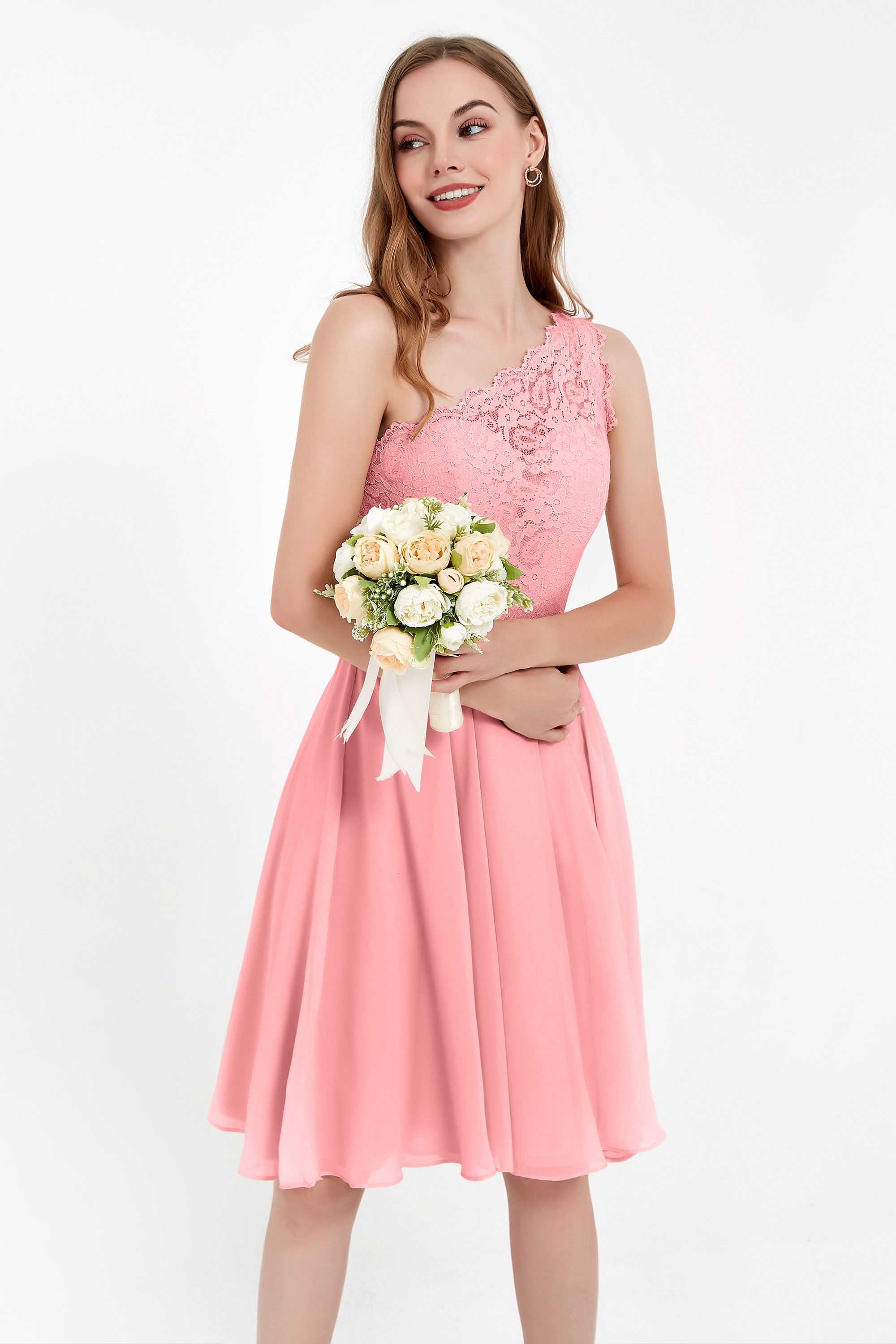 One Shoulder Chiffon A Line Junior Bridesmaid Dress Knee Length Party Homecoming Dresses