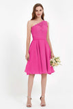 One Shoulder Chiffon A Line Junior Bridesmaid Dress Knee Length Party Homecoming Dresses