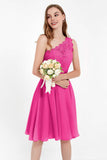 One Shoulder Chiffon A Line Junior Bridesmaid Dress Knee Length Party Homecoming Dresses
