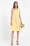 One Shoulder Chiffon A Line Junior Bridesmaid Dress Knee Length Party Homecoming Dresses