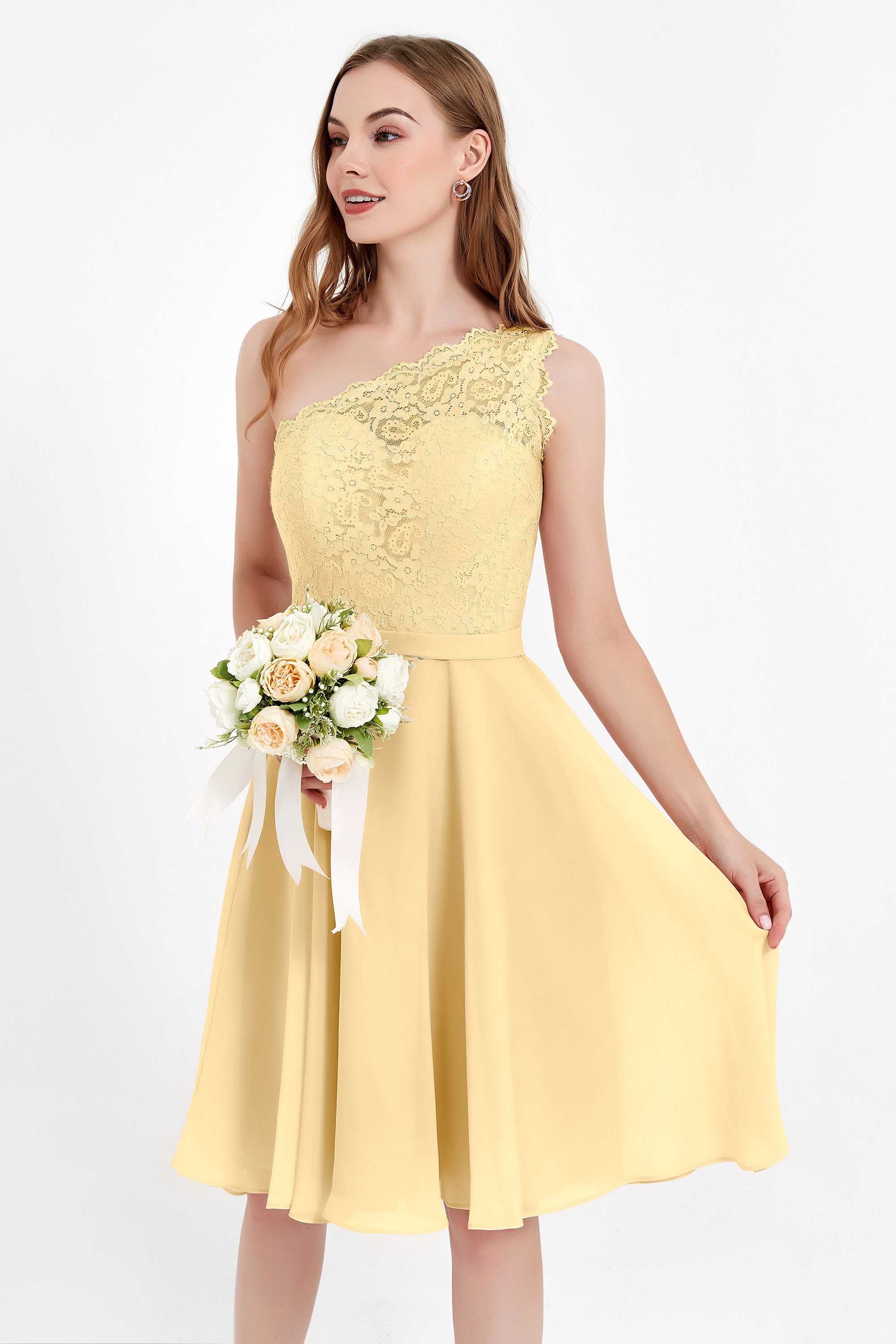 One Shoulder Chiffon A Line Junior Bridesmaid Dress Knee Length Party Homecoming Dresses