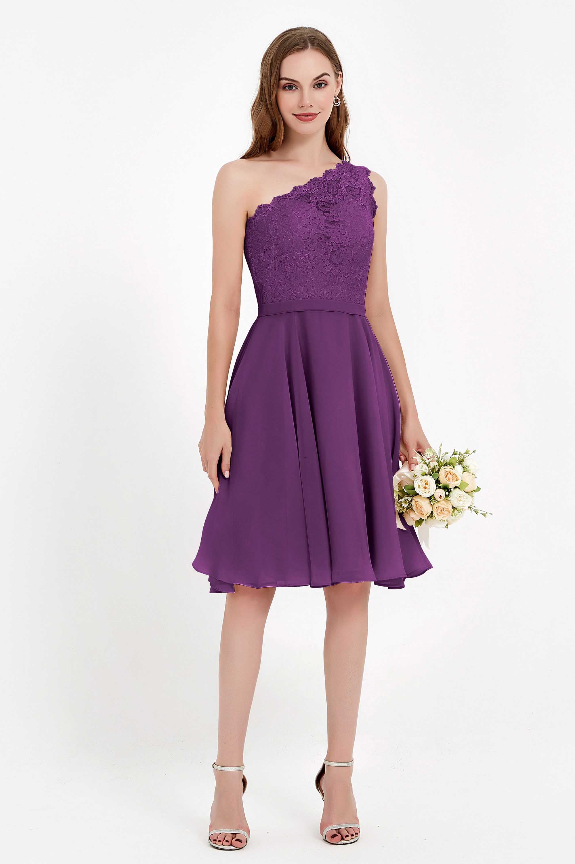 One Shoulder Chiffon A Line Junior Bridesmaid Dress Knee Length Party Homecoming Dresses