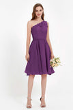 One Shoulder Chiffon A Line Junior Bridesmaid Dress Knee Length Party Homecoming Dresses