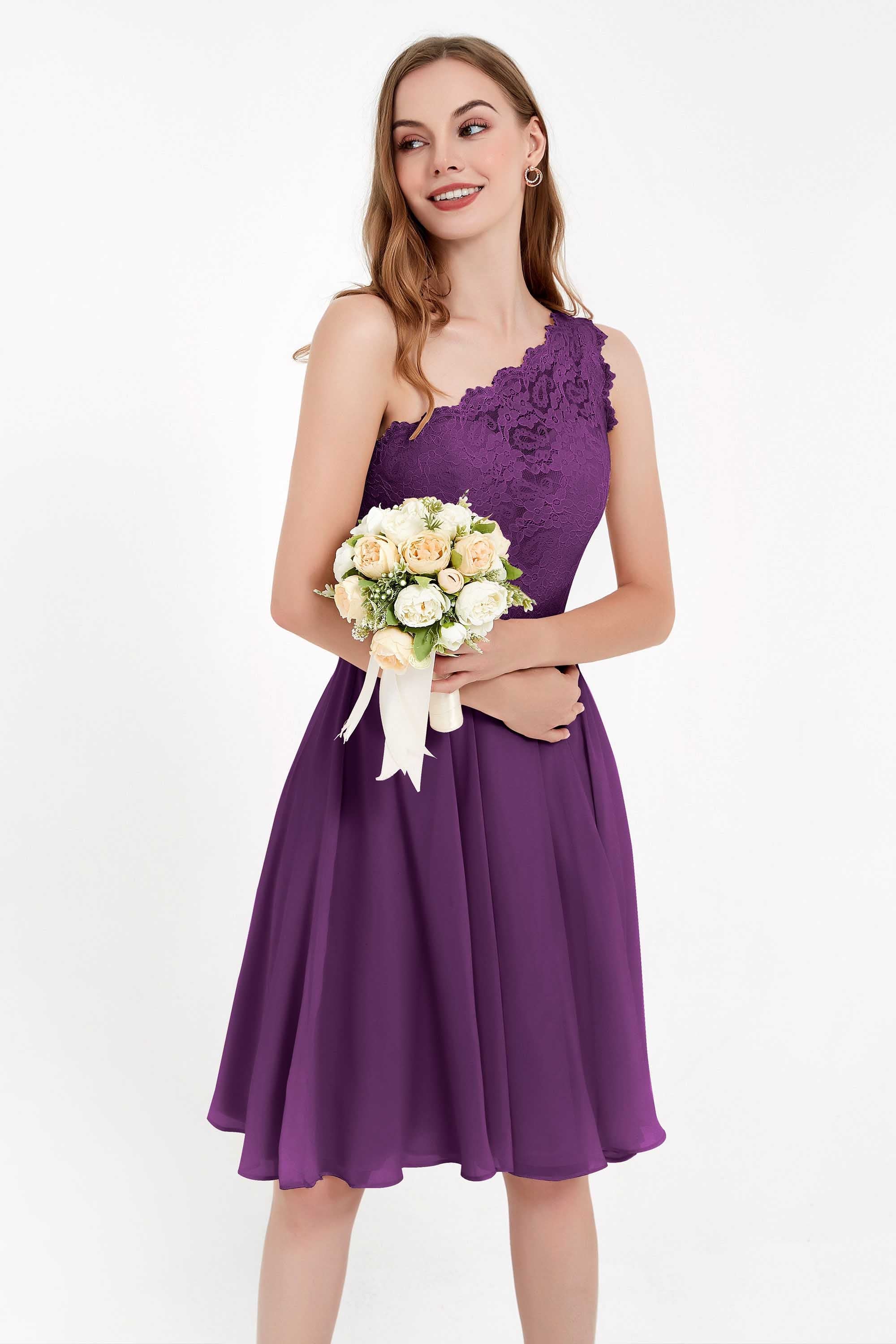 One Shoulder Chiffon A Line Junior Bridesmaid Dress Knee Length Party Homecoming Dresses