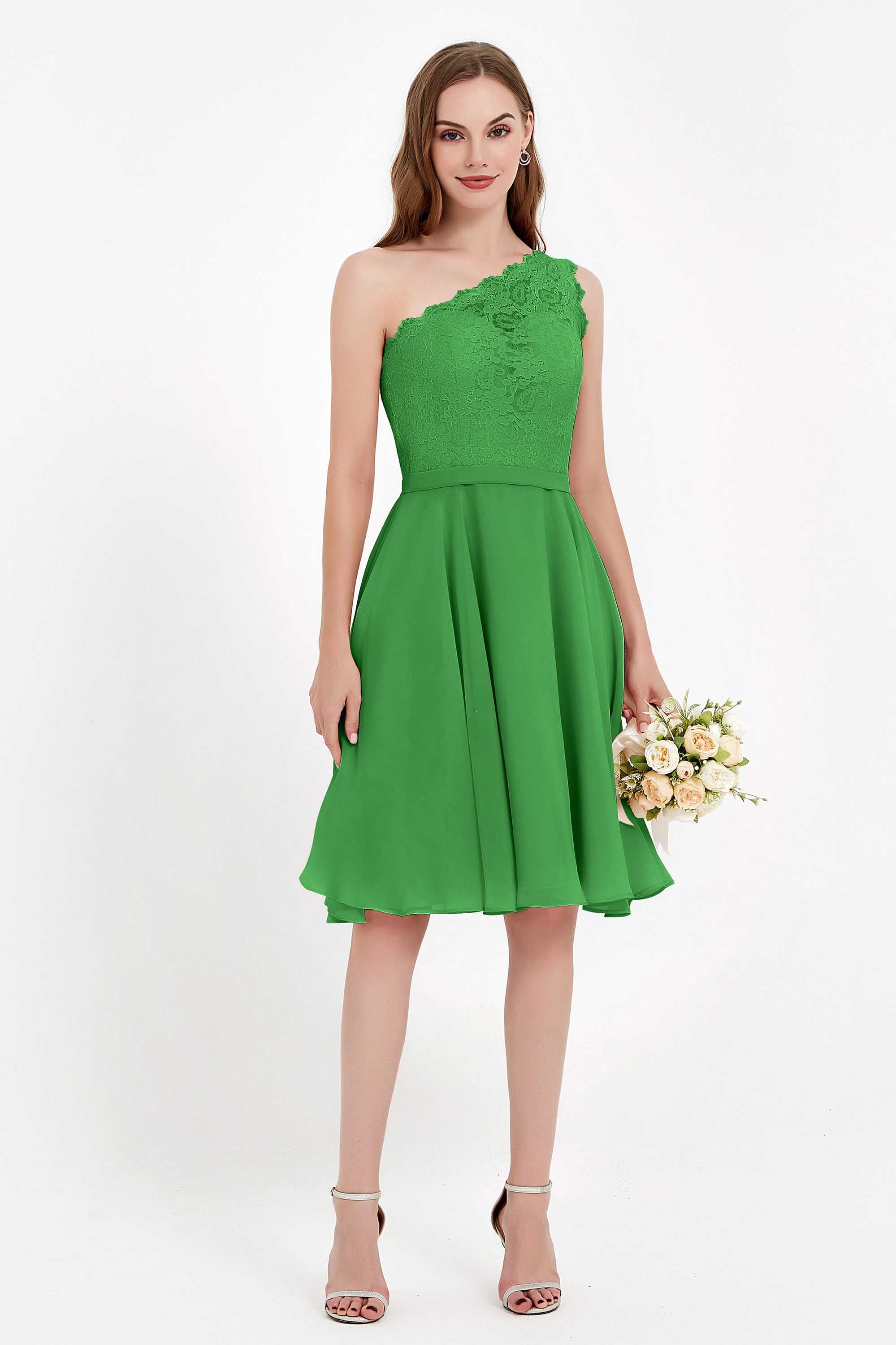 One Shoulder Chiffon A Line Junior Bridesmaid Dress Knee Length Party Homecoming Dresses