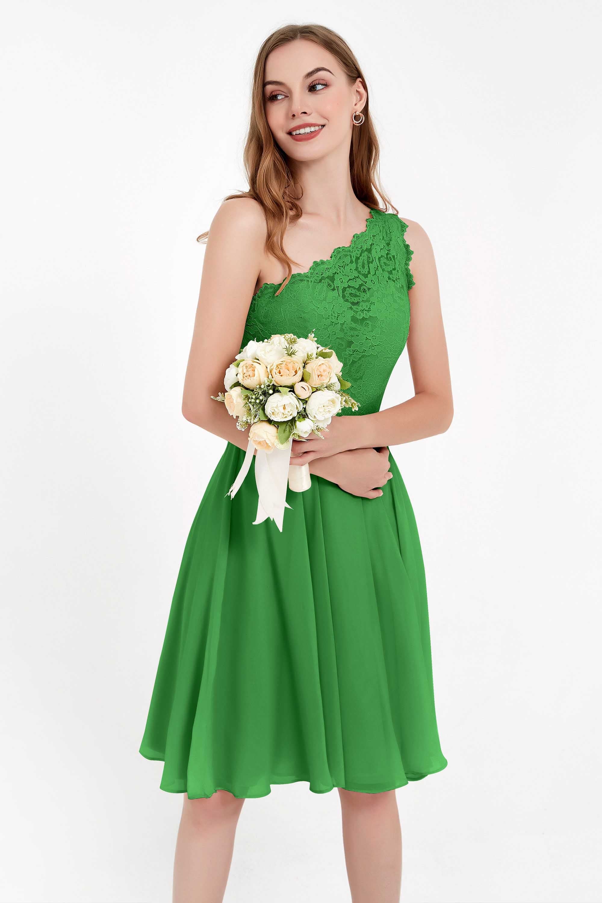 One Shoulder Chiffon A Line Junior Bridesmaid Dress Knee Length Party Homecoming Dresses