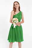 One Shoulder Chiffon A Line Junior Bridesmaid Dress Knee Length Party Homecoming Dresses