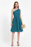 One Shoulder Chiffon A Line Junior Bridesmaid Dress Knee Length Party Homecoming Dresses
