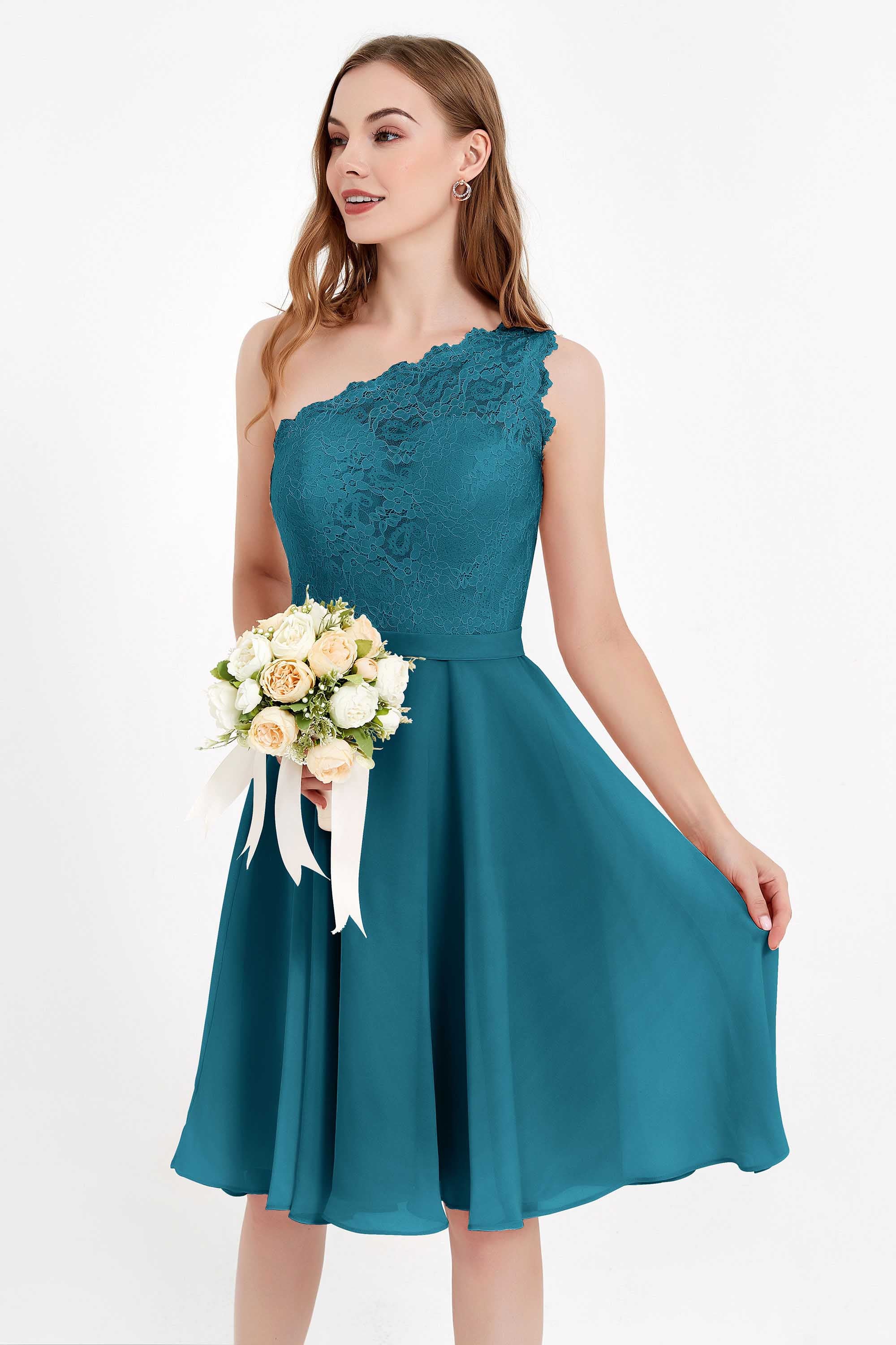 One Shoulder Chiffon A Line Junior Bridesmaid Dress Knee Length Party Homecoming Dresses