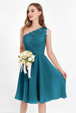 One Shoulder Chiffon A Line Junior Bridesmaid Dress Knee Length Party Homecoming Dresses