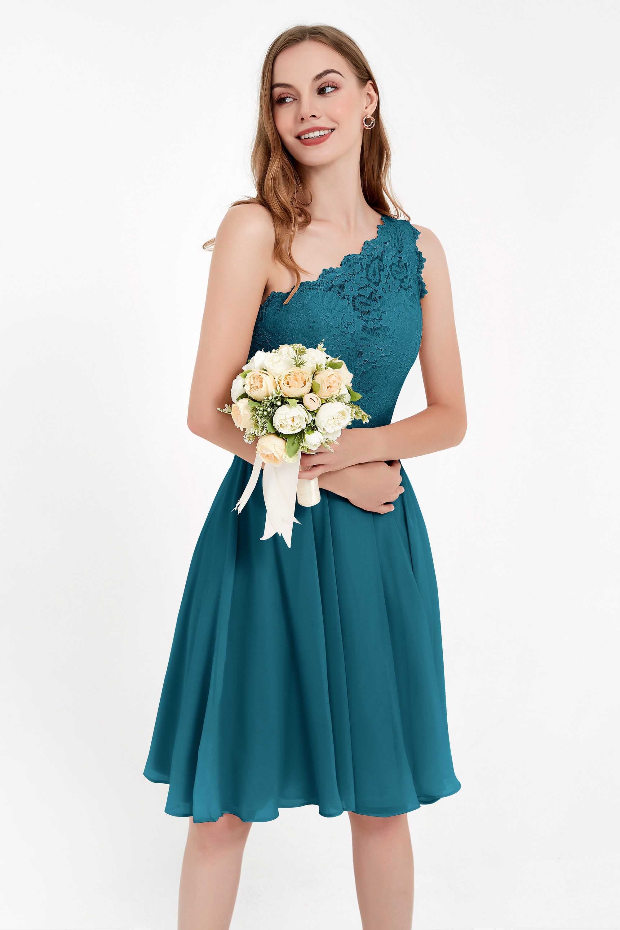 One Shoulder Chiffon A Line Junior Bridesmaid Dress Knee Length Party Homecoming Dresses