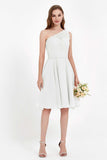 One Shoulder Chiffon A Line Junior Bridesmaid Dress Knee Length Party Homecoming Dresses