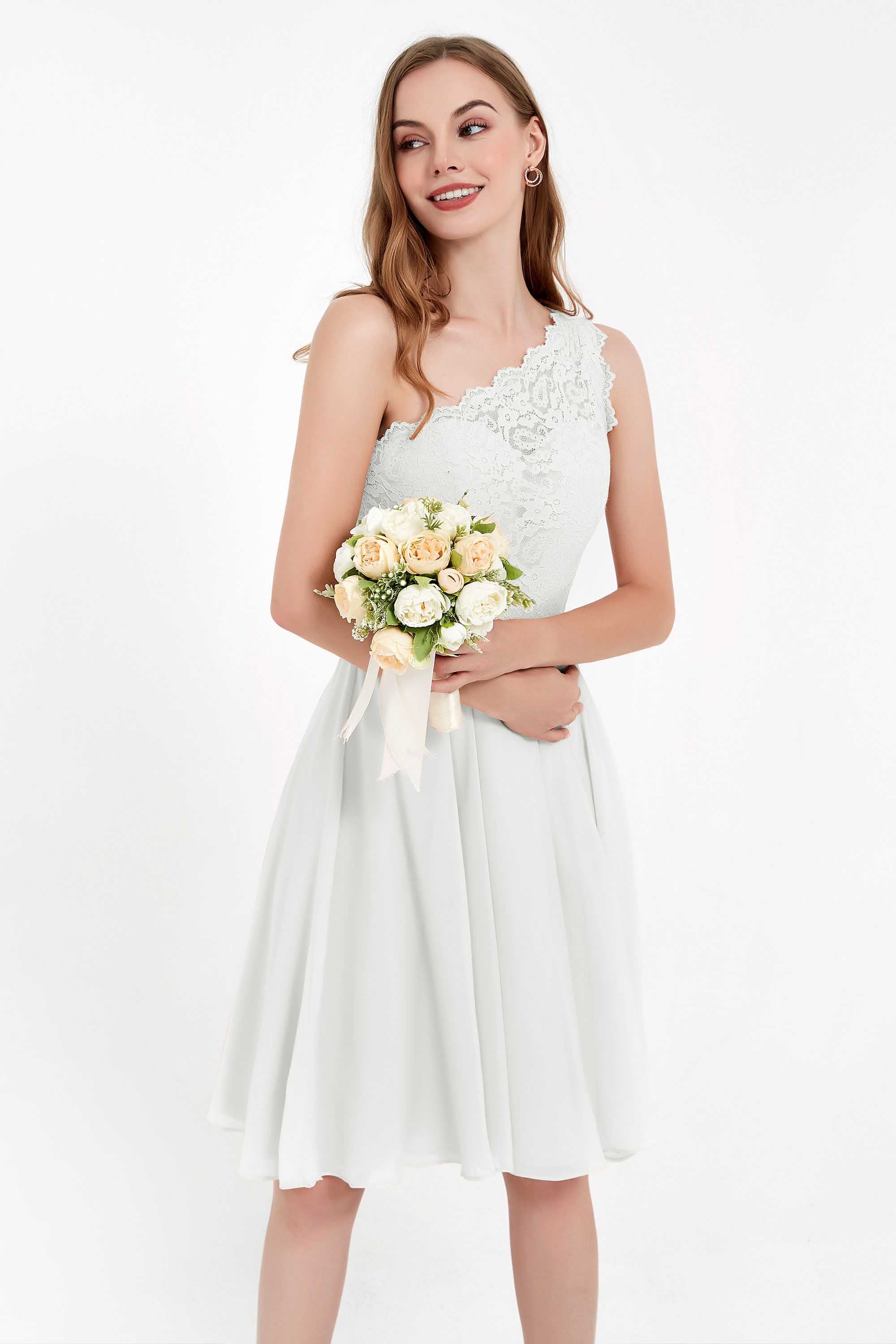 One Shoulder Chiffon A Line Junior Bridesmaid Dress Knee Length Party Homecoming Dresses