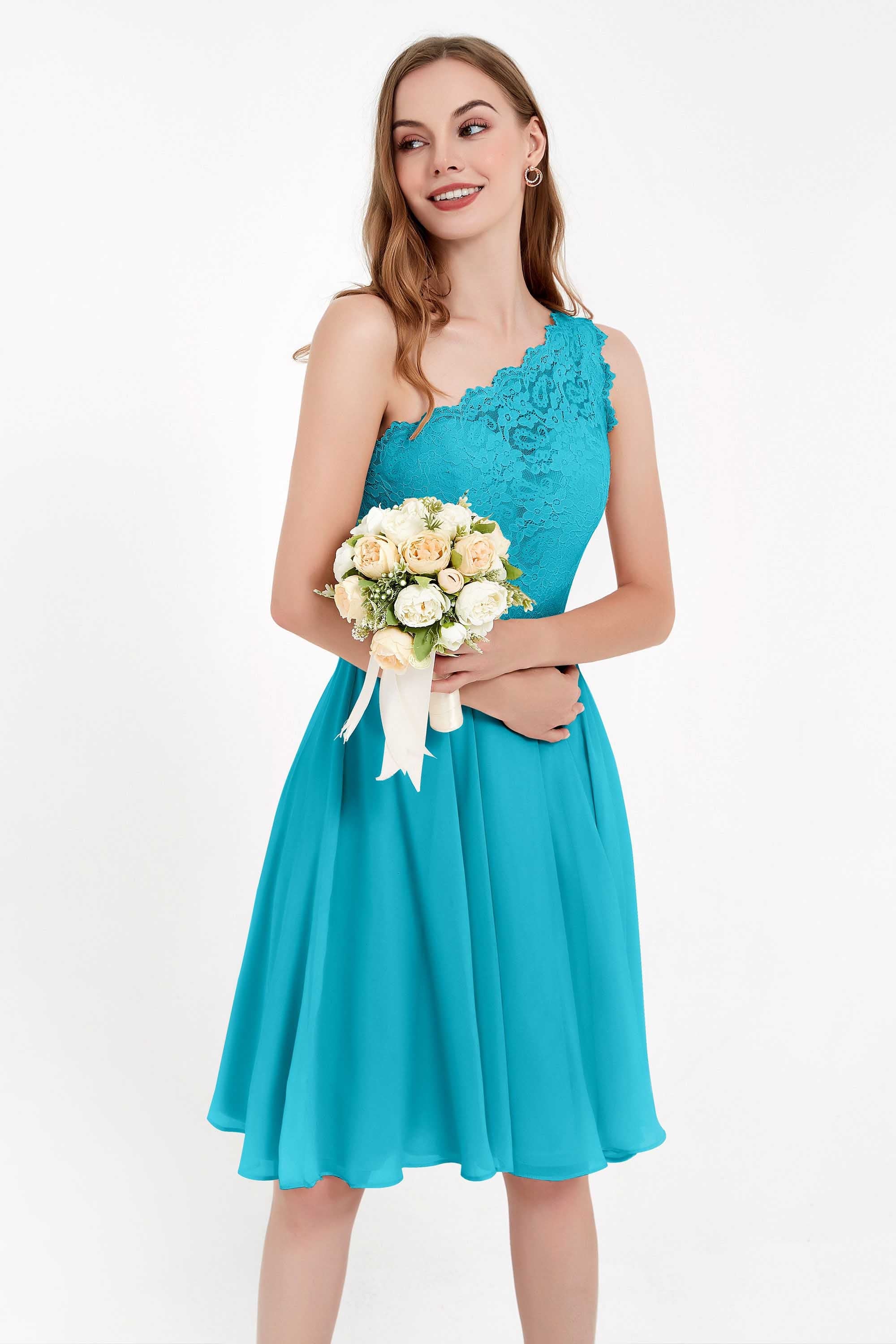 One Shoulder Chiffon A Line Junior Bridesmaid Dress Knee Length Party Homecoming Dresses