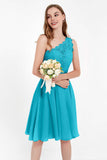 One Shoulder Chiffon A Line Junior Bridesmaid Dress Knee Length Party Homecoming Dresses