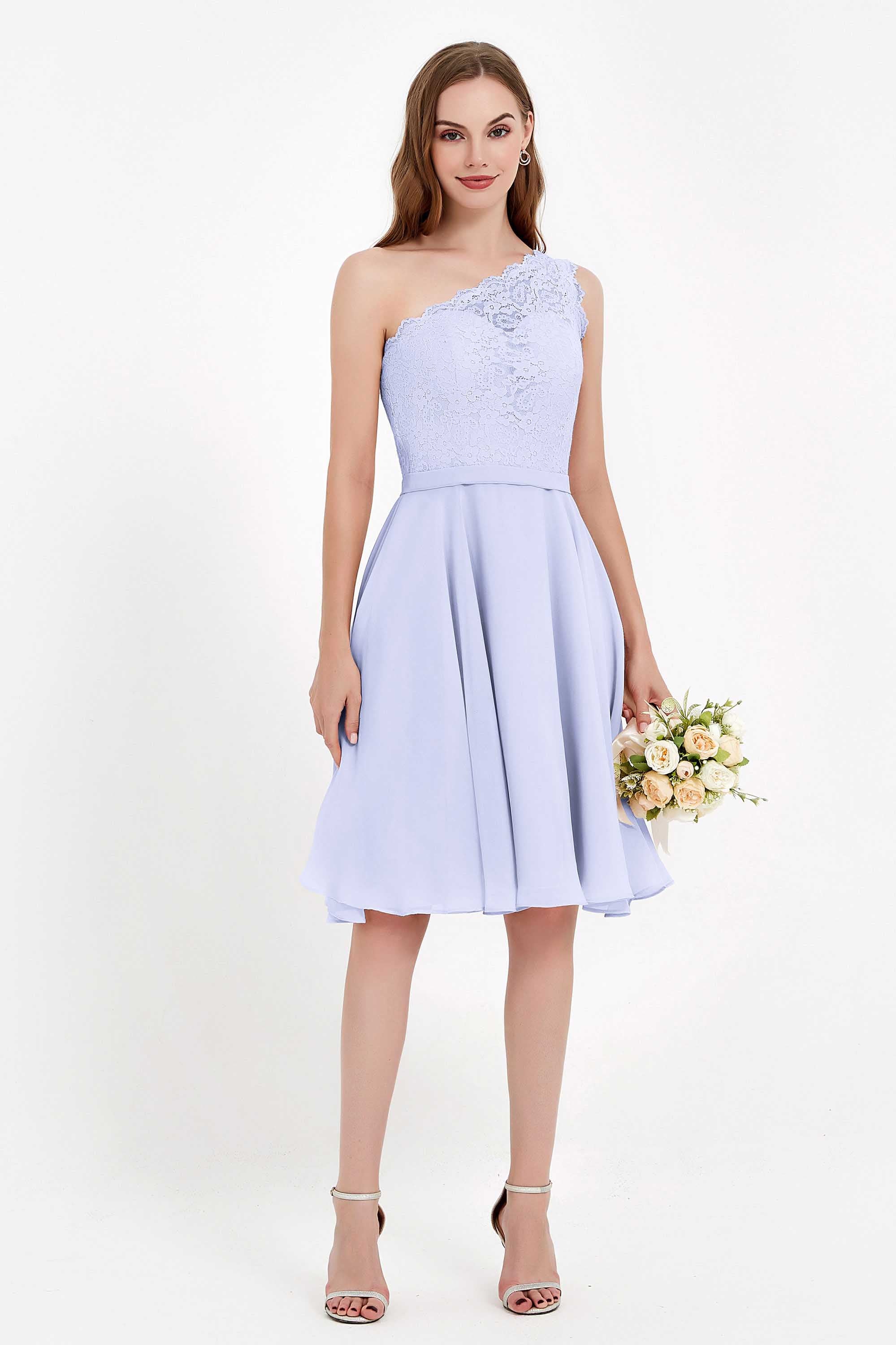One Shoulder Chiffon A Line Junior Bridesmaid Dress Knee Length Party Homecoming Dresses