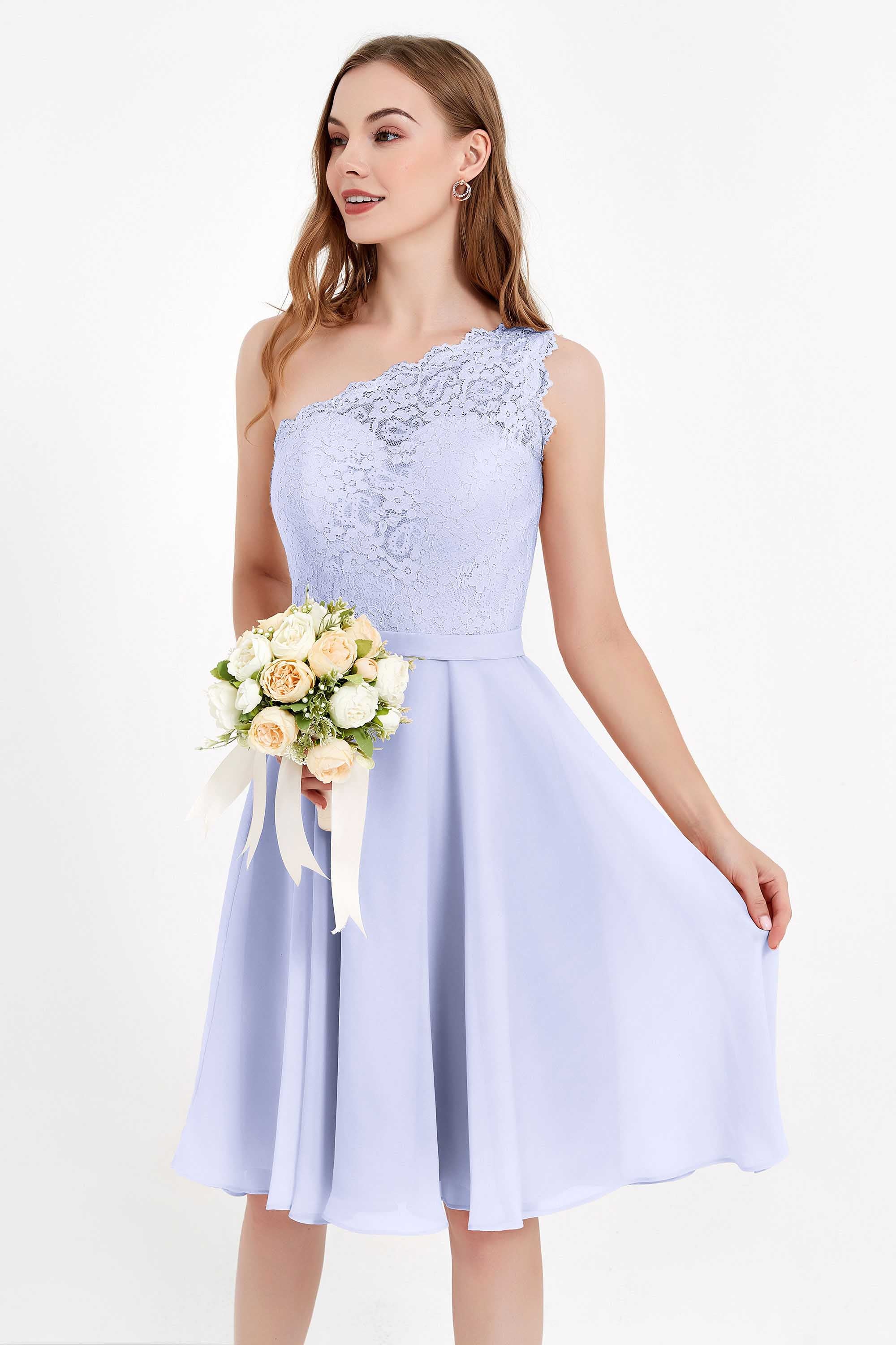 One Shoulder Chiffon A Line Junior Bridesmaid Dress Knee Length Party Homecoming Dresses