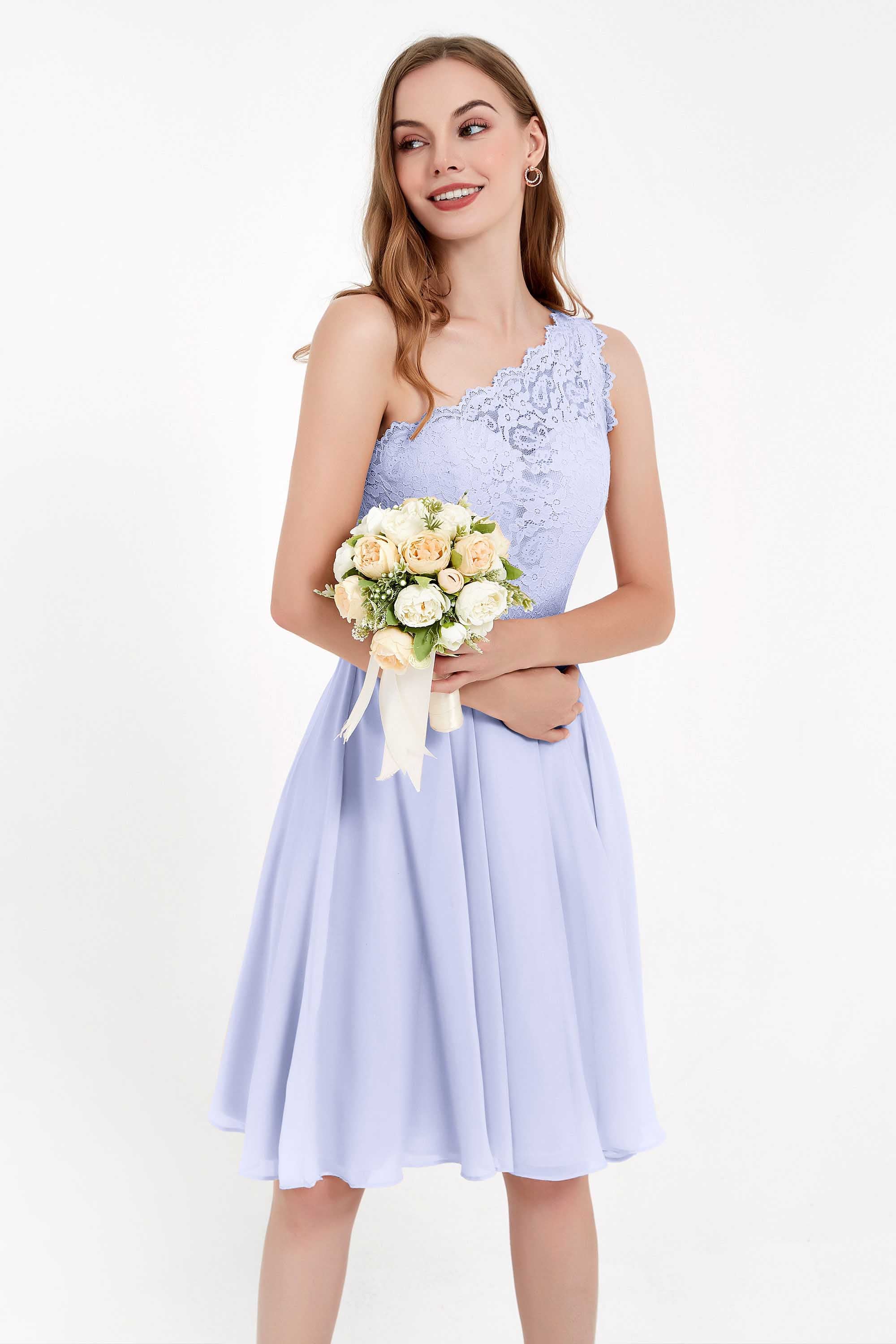 One Shoulder Chiffon A Line Junior Bridesmaid Dress Knee Length Party Homecoming Dresses