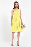 One Shoulder Chiffon A Line Junior Bridesmaid Dress Knee Length Party Homecoming Dresses