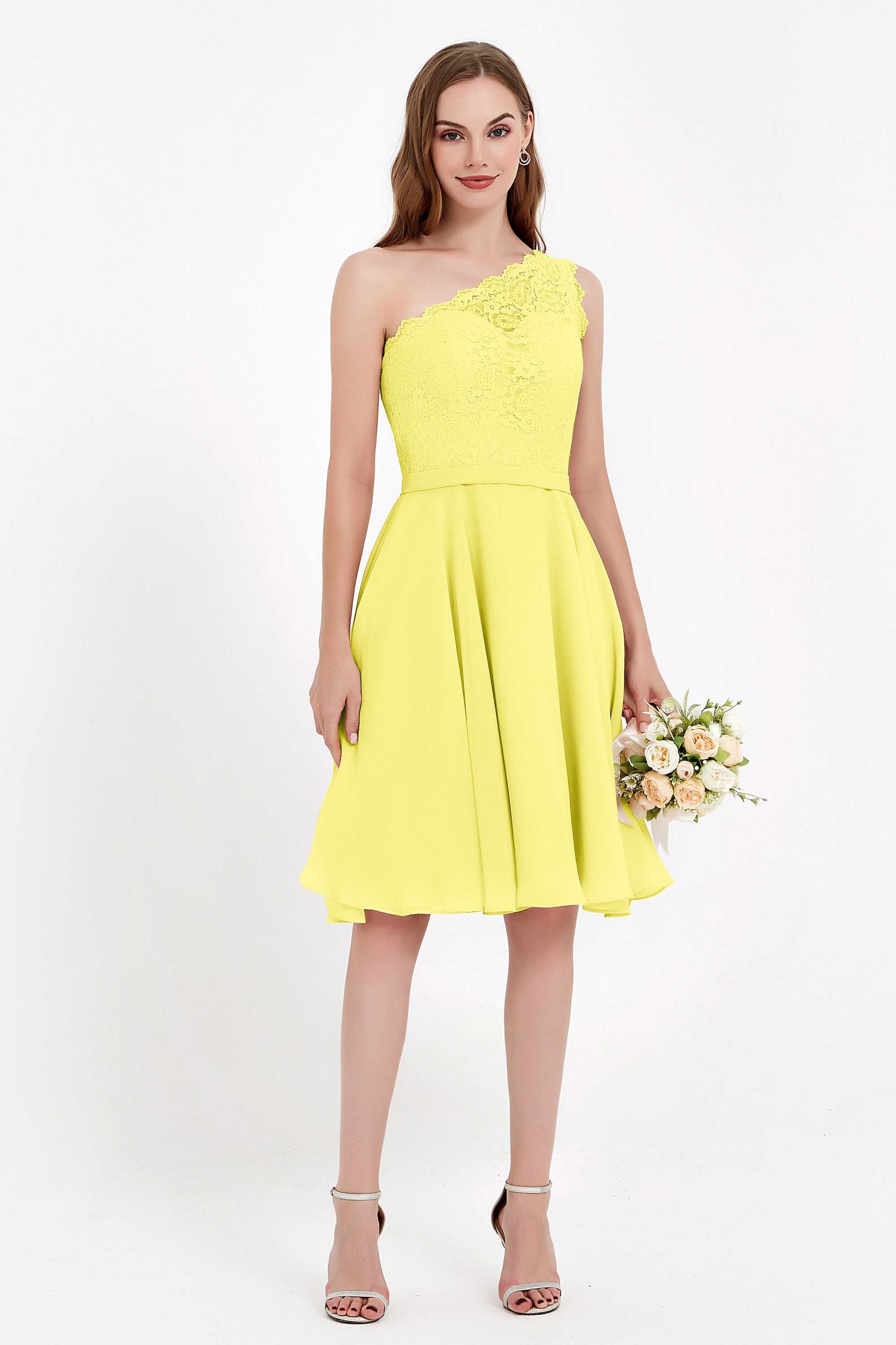 One Shoulder Chiffon A Line Junior Bridesmaid Dress Knee Length Party Homecoming Dresses