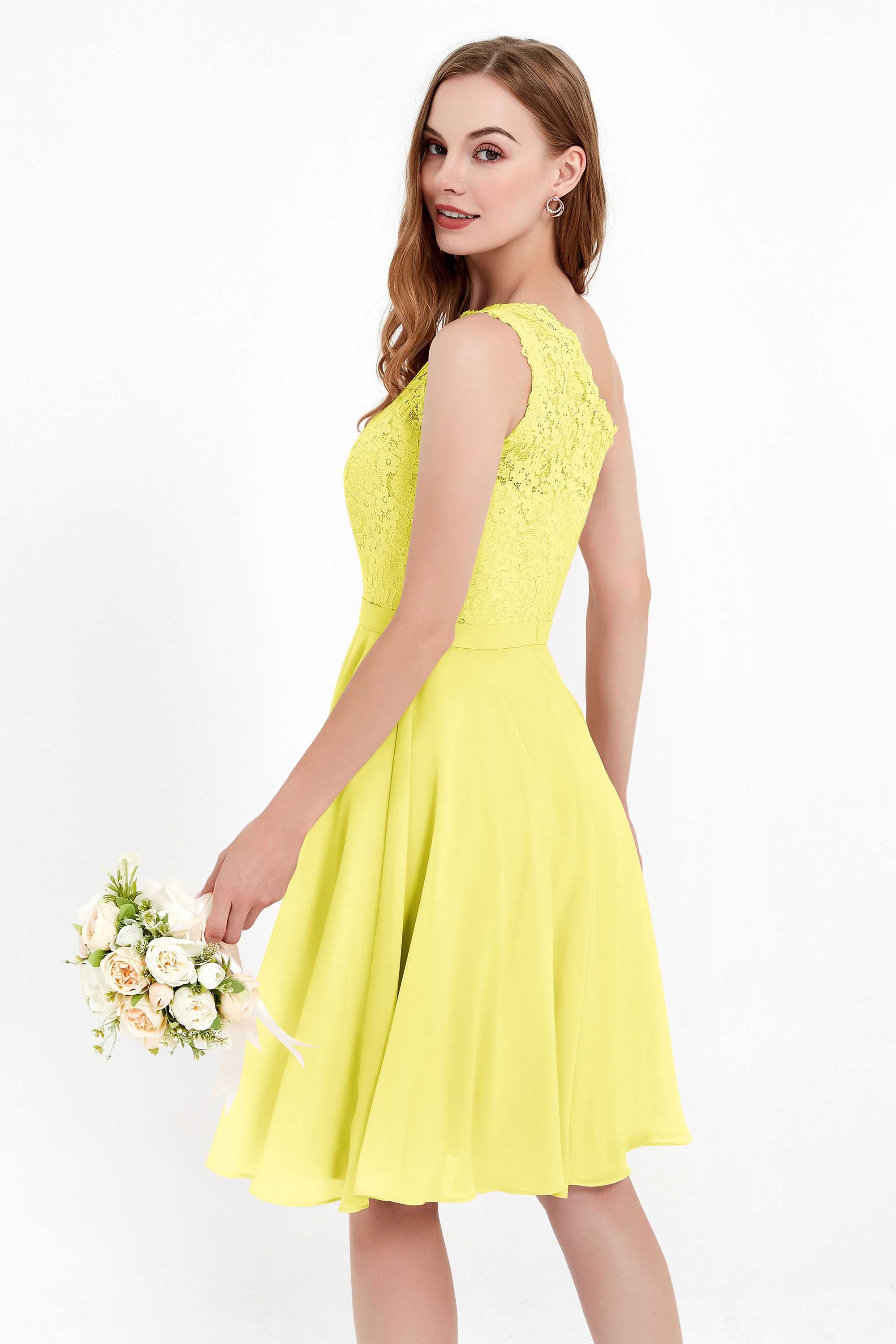 One Shoulder Chiffon A Line Junior Bridesmaid Dress Knee Length Party Homecoming Dresses
