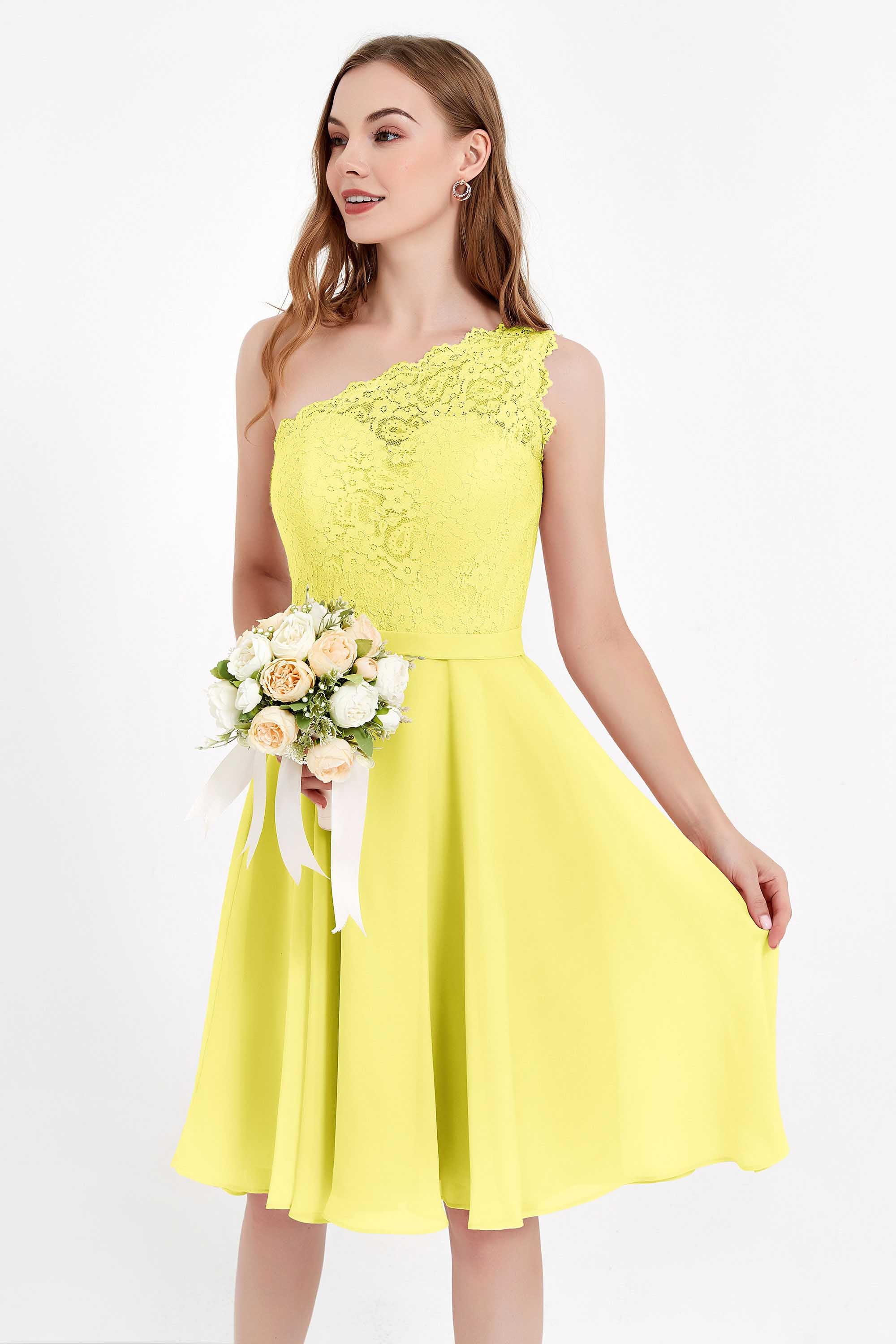 One Shoulder Chiffon A Line Junior Bridesmaid Dress Knee Length Party Homecoming Dresses