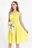 One Shoulder Chiffon A Line Junior Bridesmaid Dress Knee Length Party Homecoming Dresses